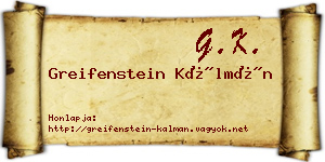 Greifenstein Kálmán névjegykártya